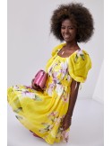 Airy dress with gathered waist, yellow 030800 - Online store - Boutique